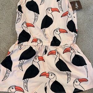 Tea Collection Toucan Print Romper - Black and Orange